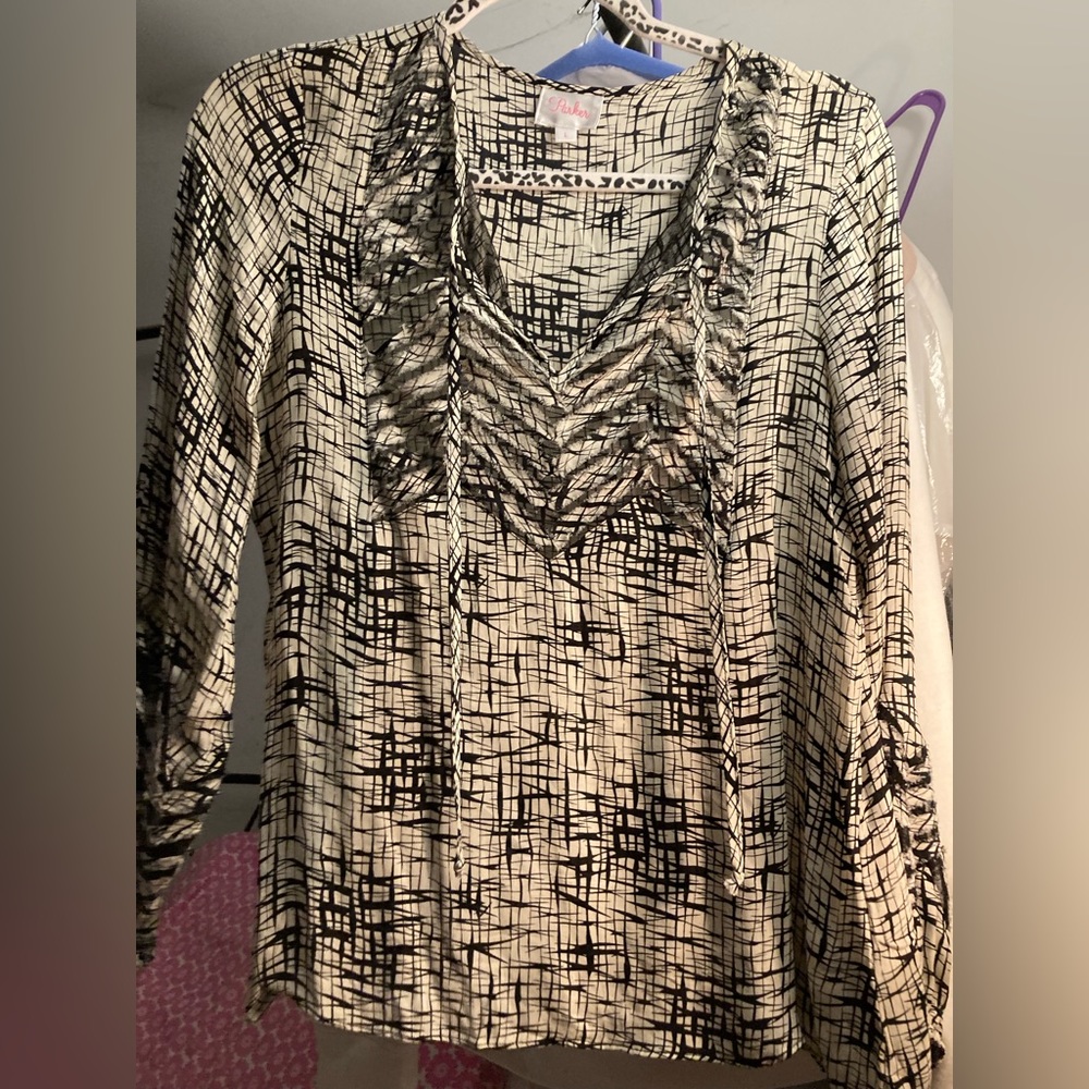 Parker Ivory & Black silk blouse